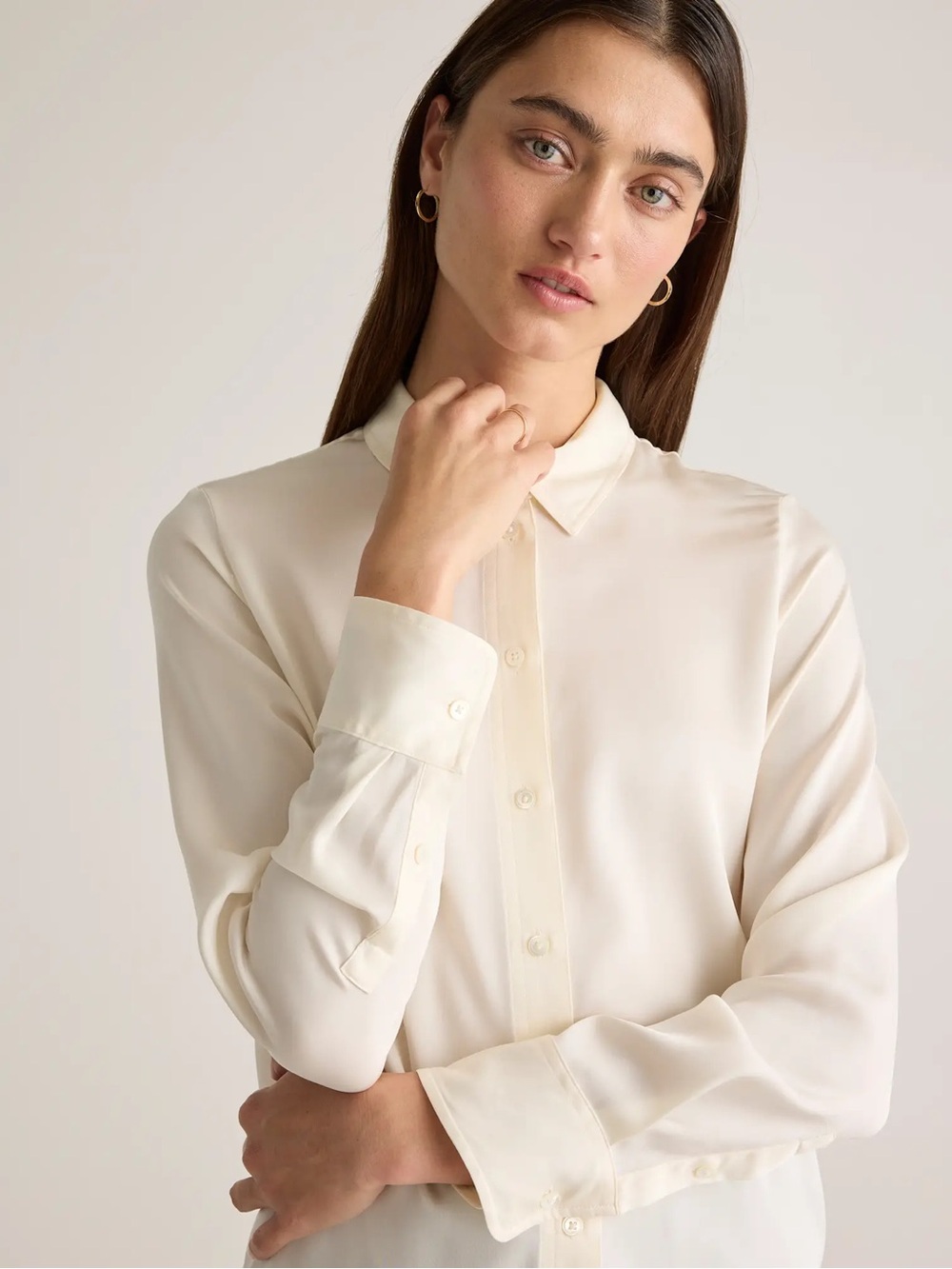 Quince Washable Silk Blouse Ivory XL NWT - Picture 4 of 12
